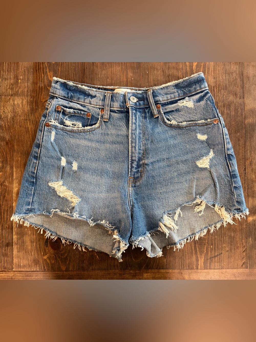 Abercrombie & Fitch Distressed Blue Denim Cutoff Shorts